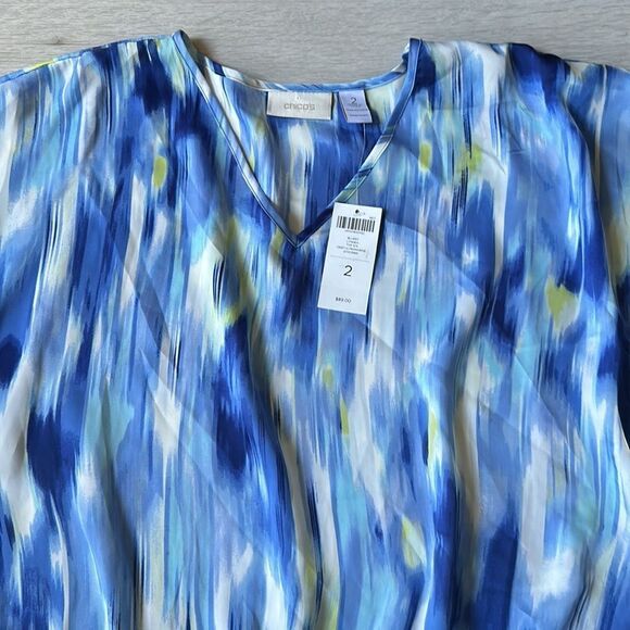 Chico’s Lynnea Tunic Top 2 3/4 Sleeve Smocked V-Neck Deep Ultra Marine Blue Nwt‎ - Picture 5 of 7